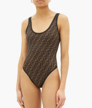 Load image into Gallery viewer, Black &amp; Brown F One Piece Bathing Suit
