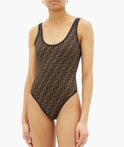 Black & Brown F One Piece Bathing Suit