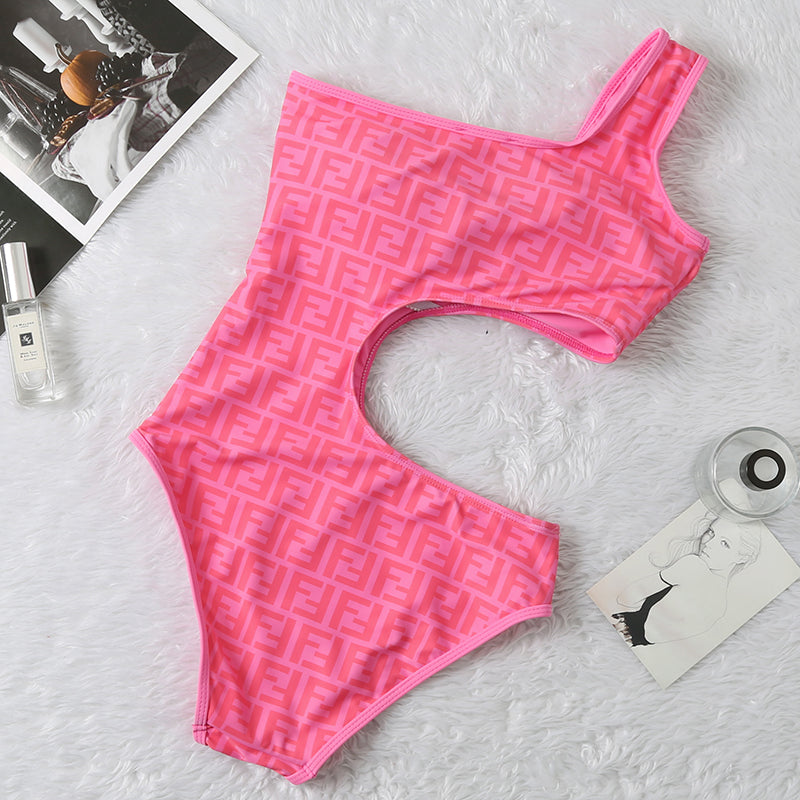 Pink F One Piece Bathing Suit