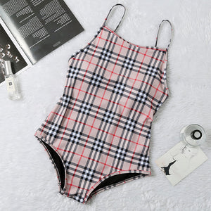 Red & Grey Plaid B One Piece Bathing Suit