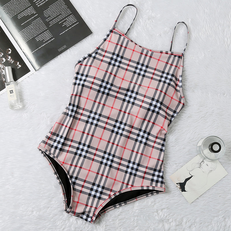 Red & Grey Plaid B One Piece Bathing Suit