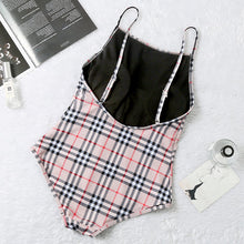 Load image into Gallery viewer, Red &amp; Grey Plaid B One Piece Bathing Suit
