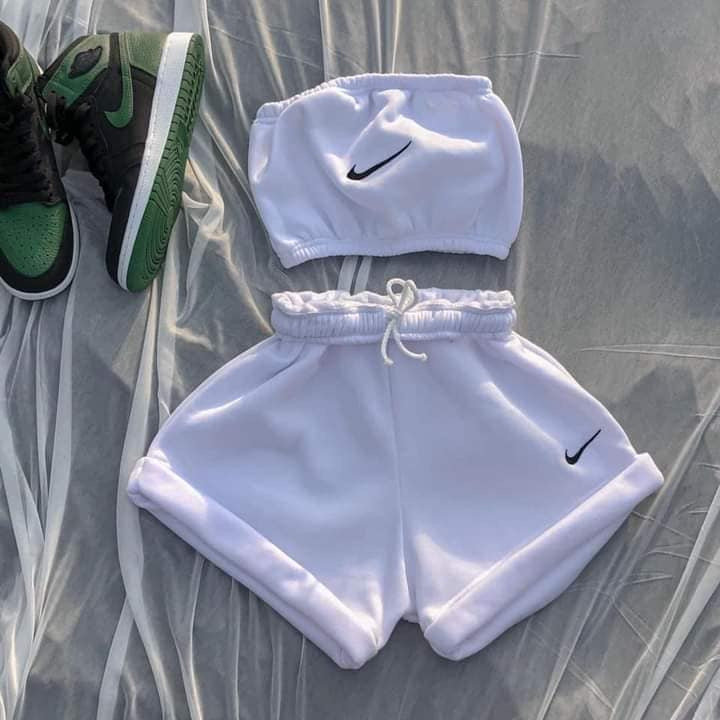 IN STOCK TUBE TOP 2PC NIKE SHORTS SET - WHITE