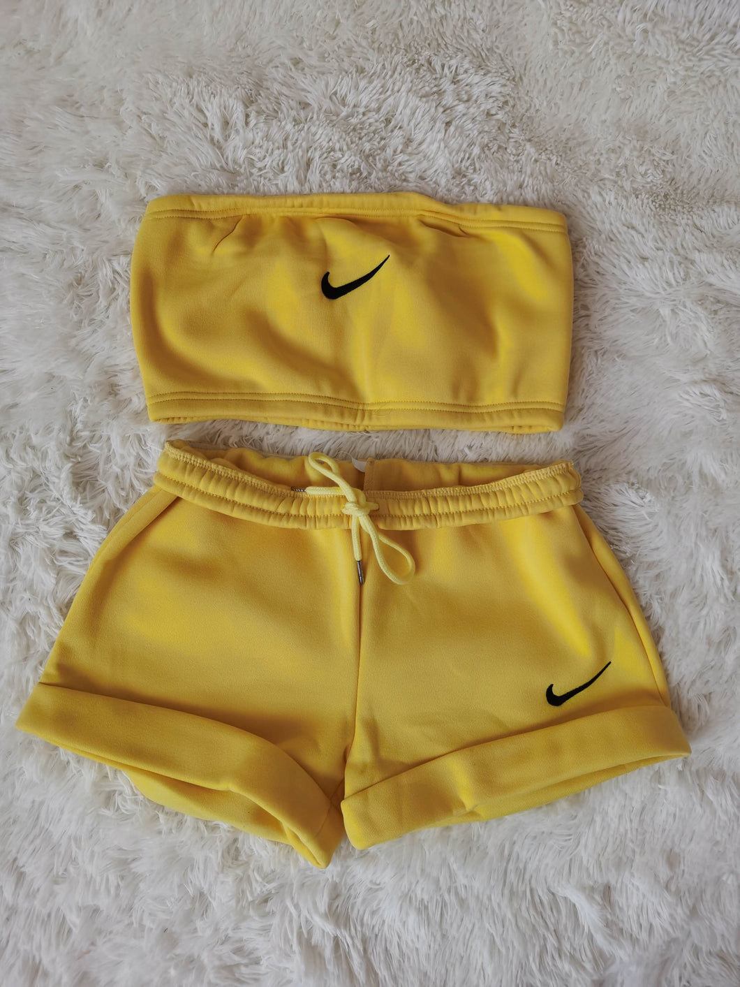 IN STOCK TUBE TOP 2PC NIKE SHORTS SET - YELLOW